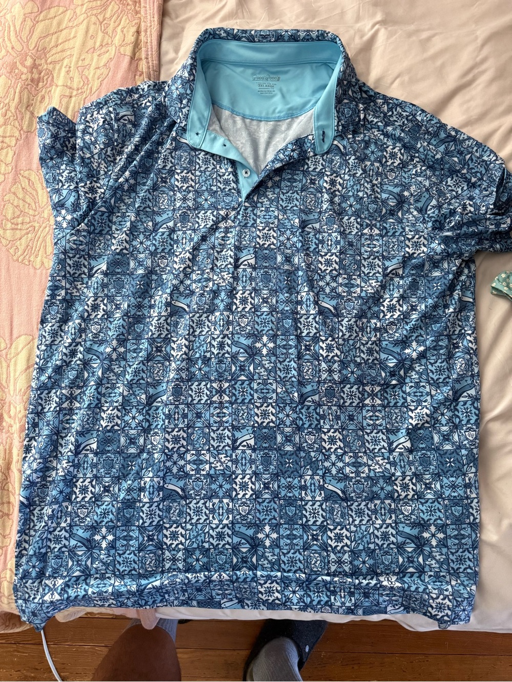 Men's Blue Mosaic-Print Polo Shirt